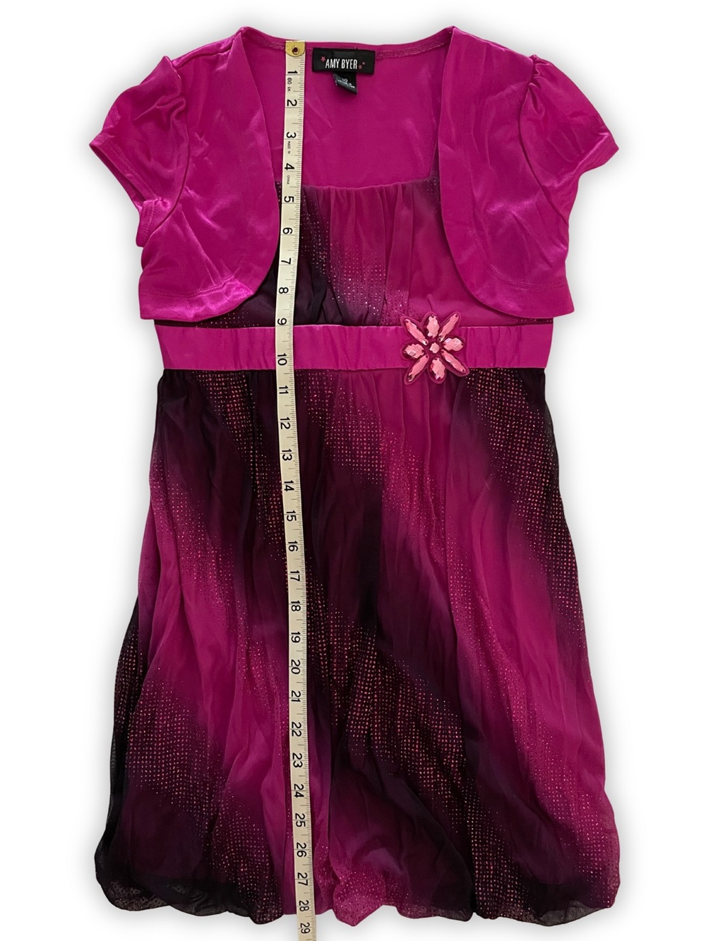 Amy Byer Girls Magenta Ombré Glitter Party Dress with Attached Bolero Size 10 - Picture 10 of 10